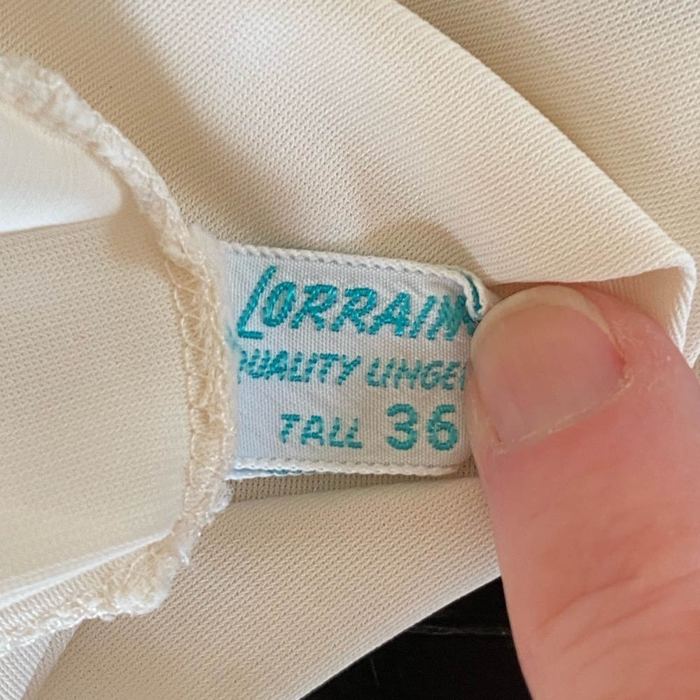 Vtg 70s Lorraine Womens 36 Tall Cream 100% Nylon Full Slip Dress Lace Feminine - Picture 5 of 9